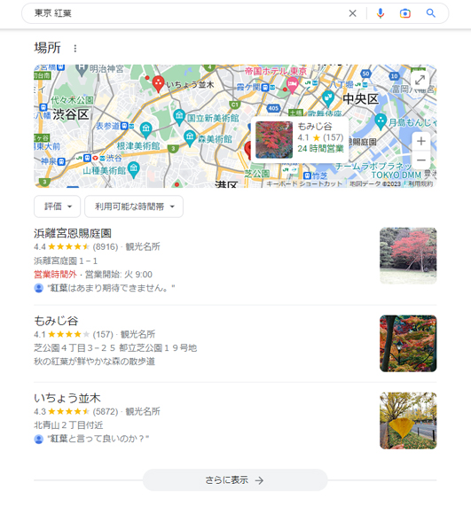 ローカルスナックパック・「東京　紅葉」検索